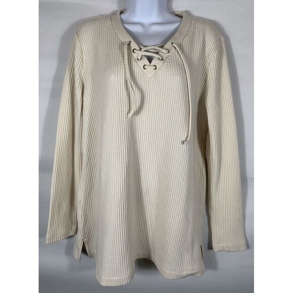 Lands' End Sweaters - Lands End Women's Large Beige V-Neck Long Sleeve Soft Cable Knit  Sweater -C27